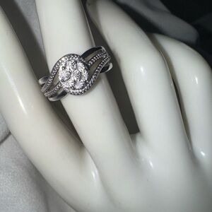 EUC Diamond Accent Bypass Ring Sterling Silver, size 7